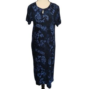 April Cornell Crinkle Short Sleeve Scoop Neck Midi Dress Navy Light Blue - Sz  S